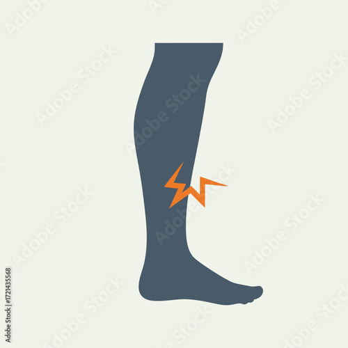 Vector illustration of a human leg with ankle pain, depicted in a flat, minimalist style with a muted blue color palette against a
