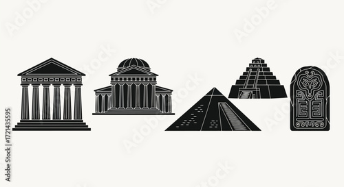 Vector illustration of ancient architecture in silhouette style