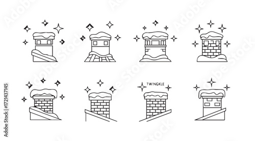 Collection of chimney silhouettes with snow and sparkles
