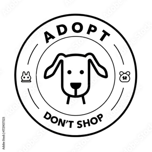 Adopt Don't Shop logo featuring a dog design with minimalist style and animal symbols