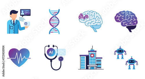Vector illustration of set of medical and healthcare icons for design