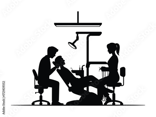 Dental clinic scene silhouette with dentist and patient