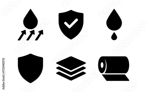 Moisture resistant materials icons for design - protection, layering, and durability concepts