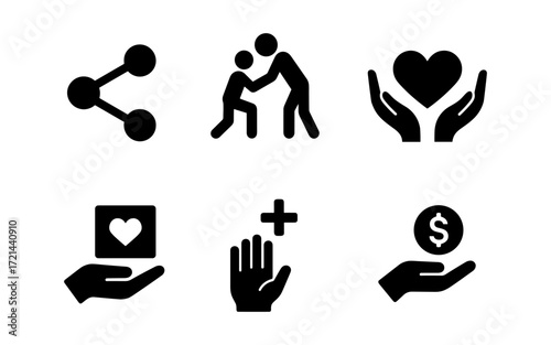 Humanitarian aid concept icons for community care and support design