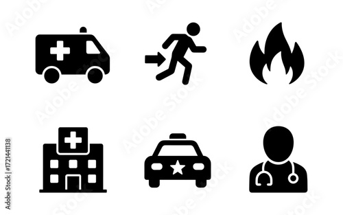 Emergency services icons collection for alert and safety design projects