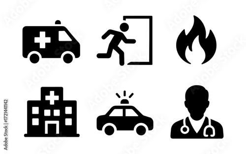 Essential emergency services icons for safety and healthcare design projects