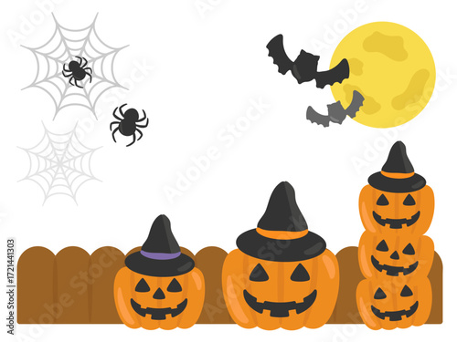 三段ジャックオーランタン　かぼちゃ　ハロウィン　フレーム　イラスト