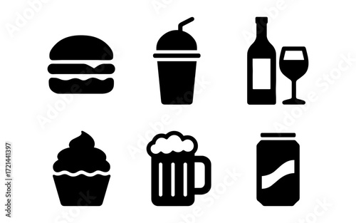 Collection of simple food and drink icons for menu and design