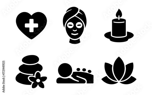 Spa and wellness icon set for relaxation and holistic health design