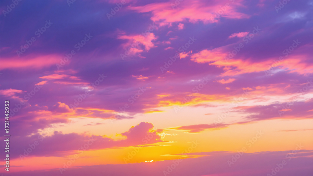 Fototapeta premium A colorful sky with hues of pink purple and orange during sunset with scattered clouds in the horizon