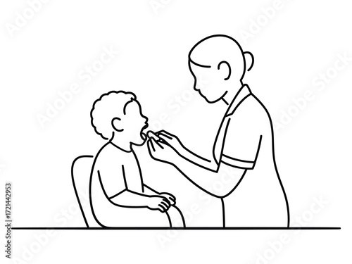 Nurse examining a child s throat with a tongue depressor