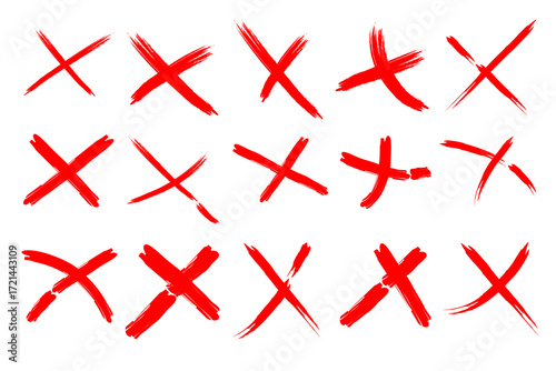 Brush stroke X cross mark. Hand drawn Doodle brush cross, ban, refusal. Marker sketch. Highlighting text and important objects.  Stock vector illustration isolated on white background.