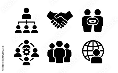 Icons of unity and teamwork: handshake, cooperation, and collaboration for design and presentation