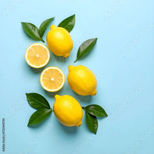 Wallpaper Mural Lemon composition with leaves and slices high resolution photo Torontodigital.ca
