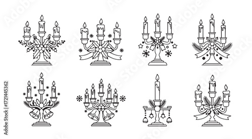 Elegant candelabra designs with intricate details and bow accents silhouette