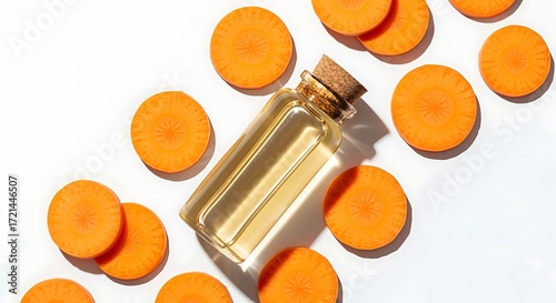 Wallpaper Mural Carrot Seed Oil with Carrot Slices on White Background Torontodigital.ca