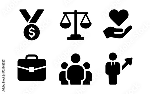 Business core values icons set for corporate and marketing designs