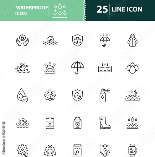 waterproof icon, water resistant symbol, droplet icon, rainproof icon, splash proof icon, durable icon,