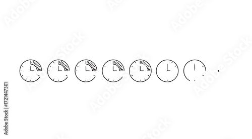 A row of oval shapes with clock hands indicating time progression silhouette