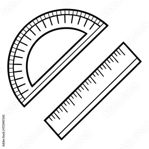 Flat Protractor Ruler Icon Silhouette for Education and Math Design