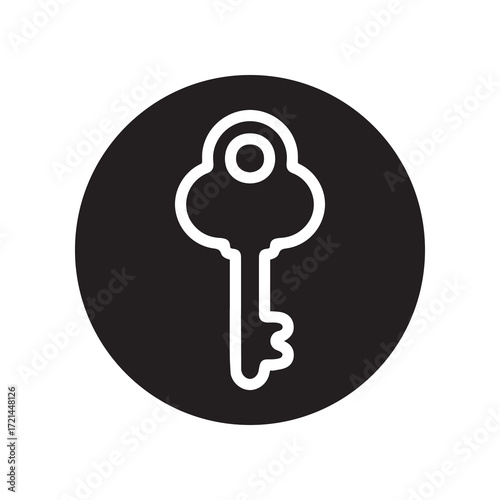 Key icon vector. Key logo design. Key vector icon illustration in circle isolated on white background