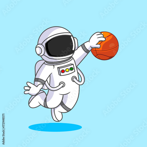 Cute Astronaut Dunking Basketball in Space, Vector Illustration Cartoon Design