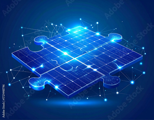 Interconnected solar panels forming a puzzle, symbolizing clean energy solutions and collaboration.