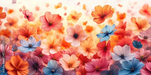 Colorful blossoms create a vibrant floral landscape during a sunny day in spring