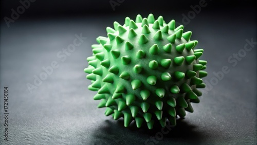 A green rubber massage ball with spikes