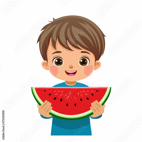Kleiner Junge mit Wassermelone