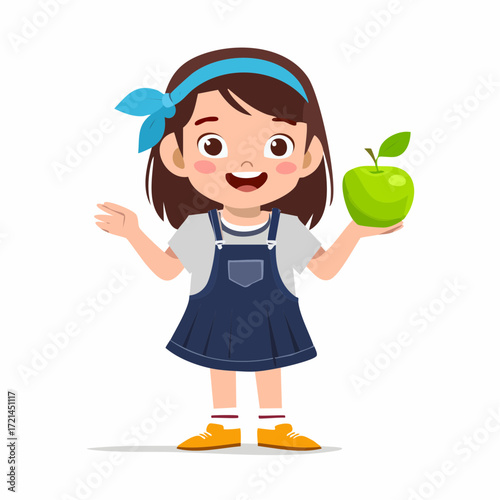Kleines Mädchen mit einem grünen Apfel