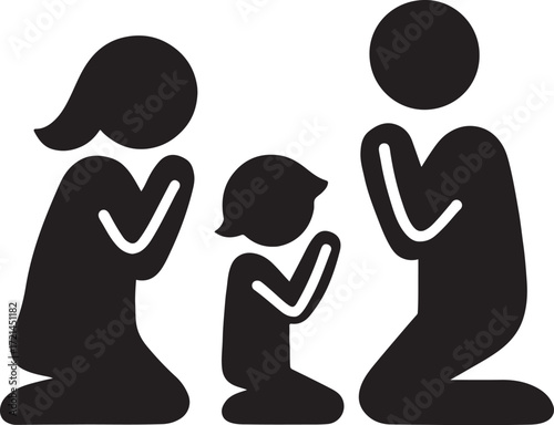 Silhouette family prayer icon vector for religious, spiritual, cultural, worship, and community concepts.