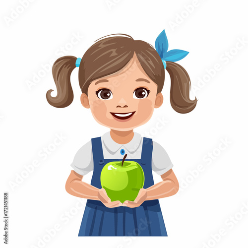 Kleines Mädchen mit einem grünen Apfel