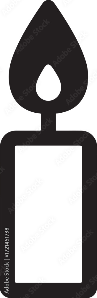 Obraz premium Silhouette candle flame icon vector for spiritual, religious, memorial, meditation, and decorative use.