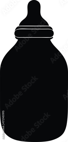baby bottle feeding infant silhouette vector, toddler nutrition icon illustration
