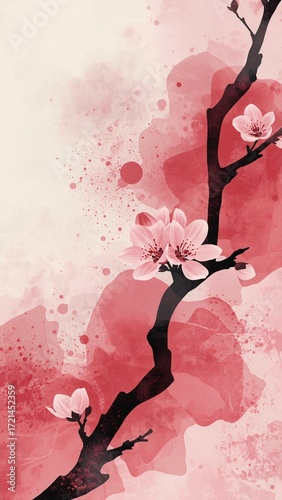 Spring Renewal Wallpaper: Stark Contrast Negative Space with Cherry Blossom Pink for Celebrations - Professional Graphic Resource