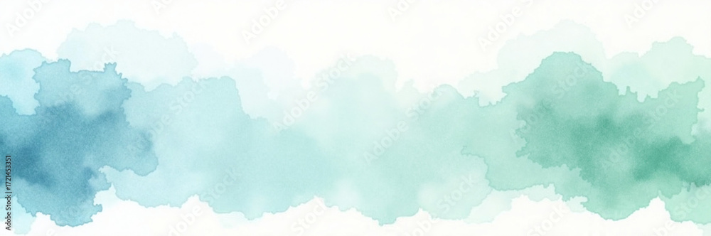 Obraz premium Watercolor texture in blue and green shades painted on paper to represent fluidity. Gentle watercolor texture mixes shades of blue and green, creating a smooth gradient.