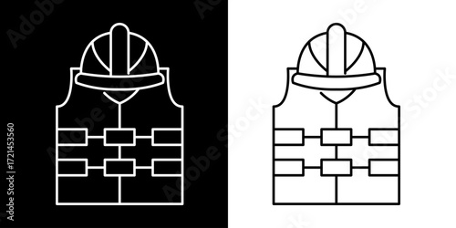 Safety vest and hard hat line icon. Worker protective gear symbol for construction and industry. Vector illustration