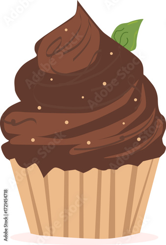 Chocolate cupcake with mint isolated. Vector