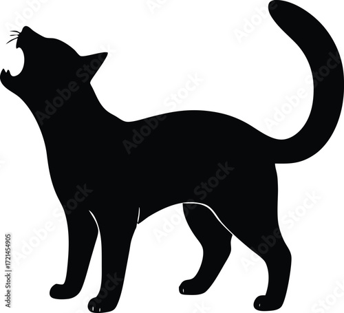 cat meowing feline silhouette vector, domestic cat meow icon illustration

