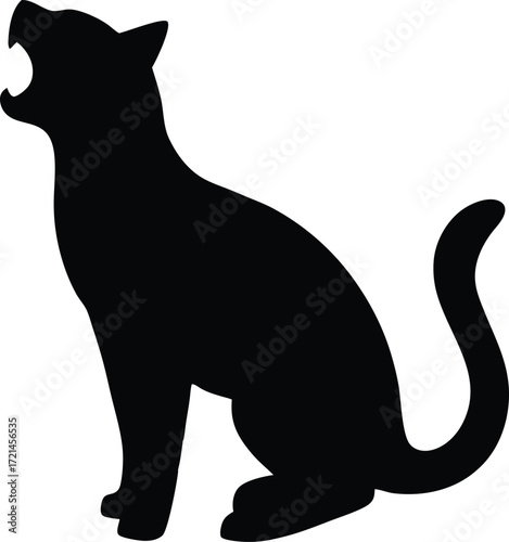 cat meowing silhouette vector, feline vocalizing illustration
