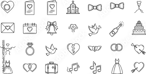 Editable vector pack of wedding line icons.