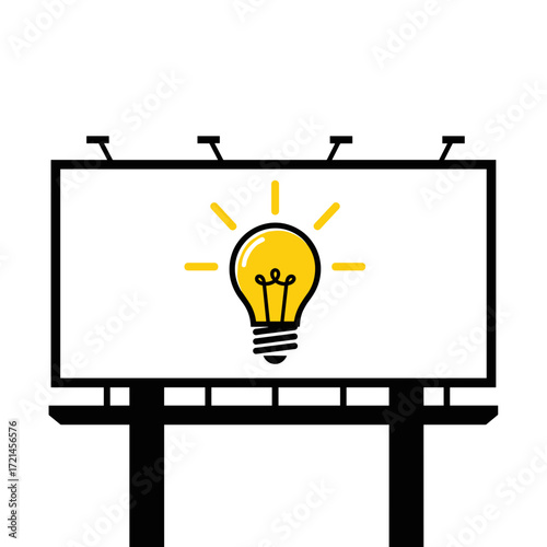 Illuminated billboard displaying a light bulb icon on isolated background