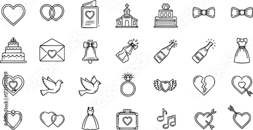 Editable vector pack of wedding line icons.