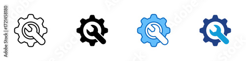 Development Multiple Style Icon Design Vector - Gear with wrench symbolizing development, engineering, and technical improvement