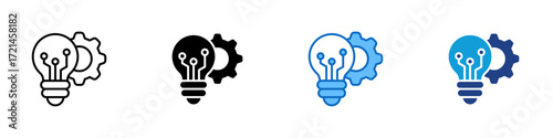 Creative Idea Multiple Style Icon Design Vector - Light bulb with gear and circuits symbolizing innovation and creative problem-solving