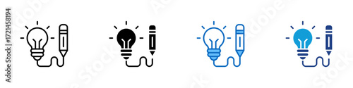 Creativity Multiple Style Icon Design Vector - Light bulb with pencil representing creativity, design, and idea expression