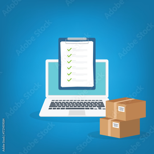 Online delivery - computer with checklist order and packages	