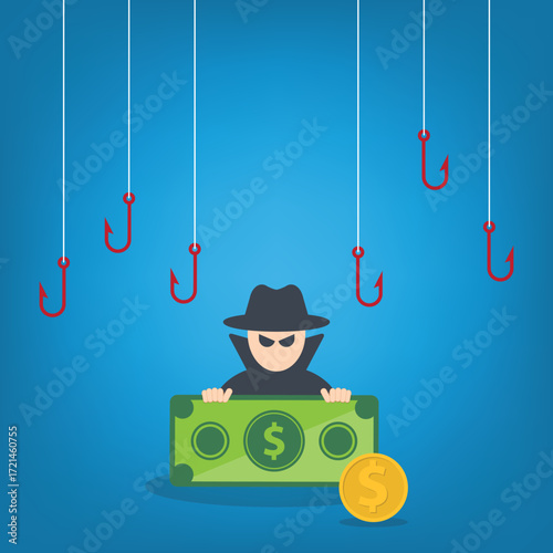 Hacker stealing money. Hacking concept.	
