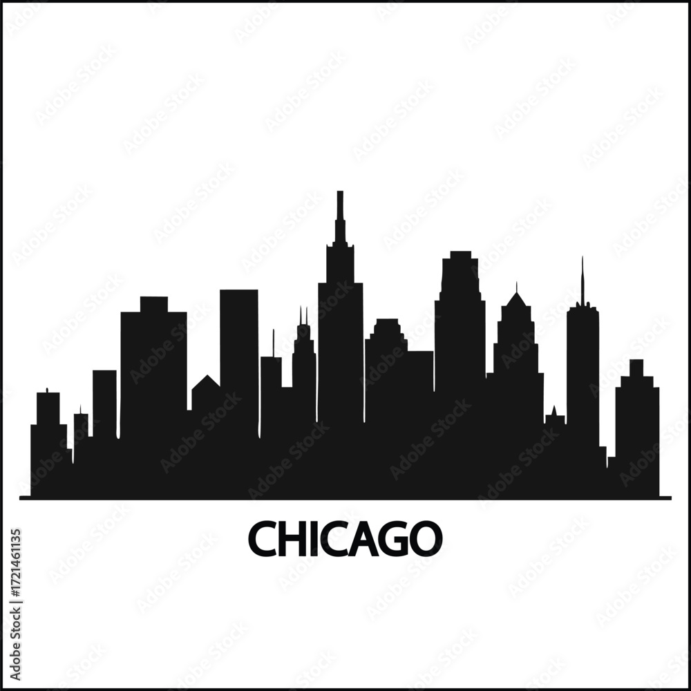 Fototapeta premium Chicago City Skyline Silhouette with Iconic Skyscrapers